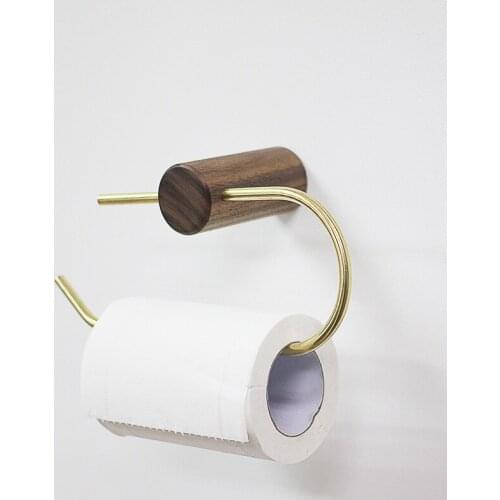Nordic Bathroom Gold Toilet Paper Holder Roll Holder Brass Solid Wood Wall Hanging Napkin Holder Towel Ring Phone Shelf Basket