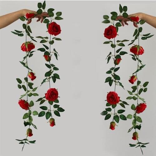 2m Artificial Flower Silk Flowers Rose Leaf Garland Vine Ivy Wedding Flower Garden Christmas Flowers Deoration