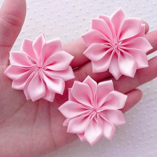30pcs Pink Satin Ribbon Flower Applique,Fabric Flowers 5cm Pink) Floral Hair Accessories Headbands Hair Bows Brooch Making