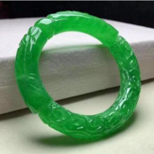 Natural Myanmar Green Jade Bangle Hand Carved Dragon Certified Jades Stone Bracelets Jadeite Bangles Fashion Jewelry Accessories