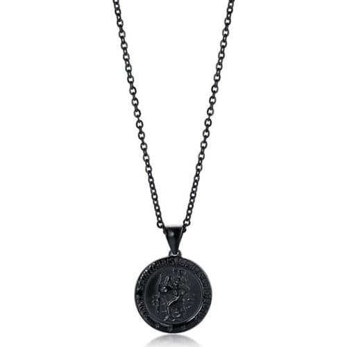 Stainless Steel Black Religious Christ St. Christopher Carried Jesus Across the River Pendant Necklace Jewelry Gift For Him
