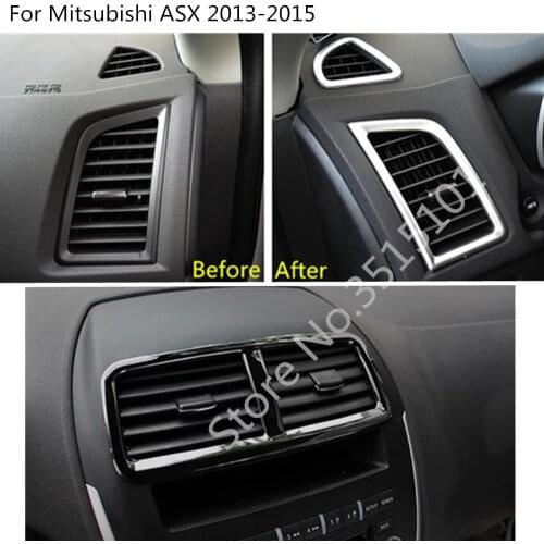 Car Garnish Cover Trim ABS Chrome Front Middle+Left+Right Air Conditioning Outlet Vent For Mitsubishi ASX 2013 2014 2015