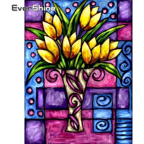 EverShine Diamond Painting Full Square Flowers Diamond Embroidery Bead Picture Rhinestones Diamond Mosaic Tulip Art Gift