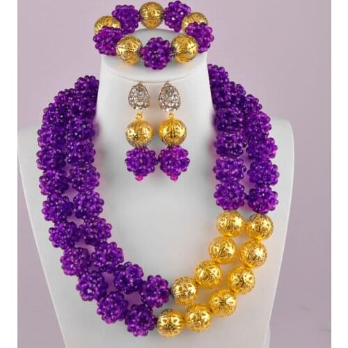 Purple Jewelry Set Crystal Ball Beaded Necklace Jewelry Set