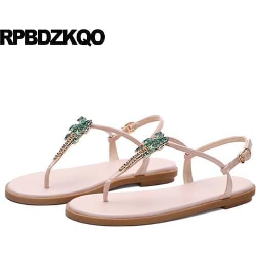 Rhinestone Embellished Jewel Shoes Sandals Leisure Fashion Bohemia Style Thong Silver Women T Strap Diamond Flat Crystal Gold
