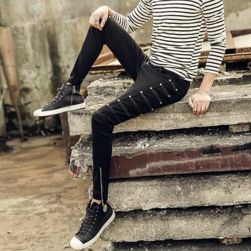 Hot 2020 New Personality Trend Of The Tight-fitting Pencil Pants Male Elastic Skinny Pants Men Casual Pants Slim Trousers 28-33