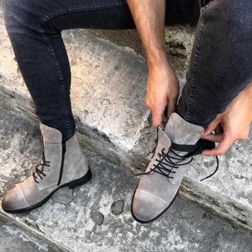 IBAY قناص الرجال رمادي جلد الغزال حقيقية الأحذية