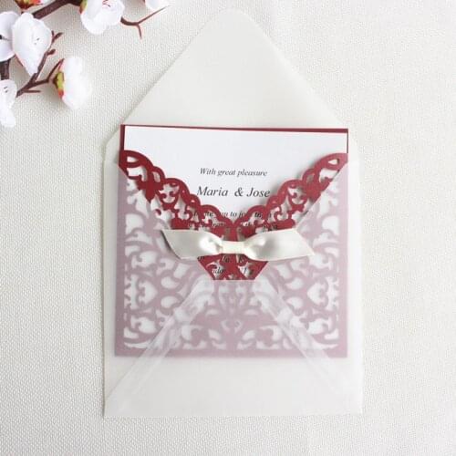 Lace wedding invitation card holder transparent envelop elegant gift card hollow floral laser cutting 50pcs