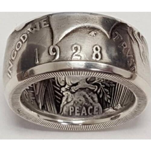 Locomotive Vintage Ring Antique Handmade Coin Silver Color Dollar Engraving Different Time Ring Classic Coin Jewelry