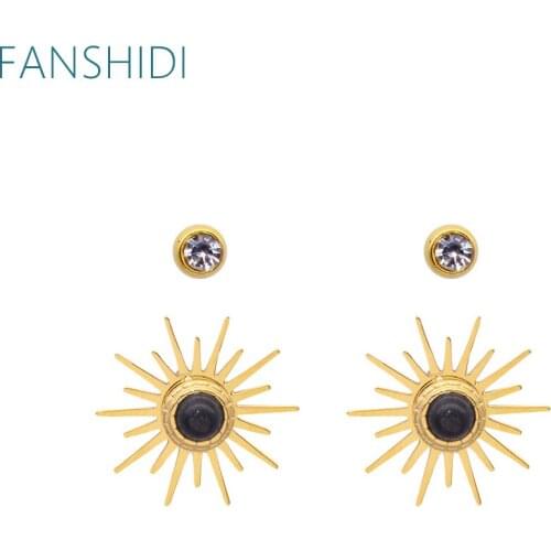 FANSHIDI Trendy Star Stainless Steel Stud Earrings Set For Women Natural Zircon Exquisite Couple Earrings