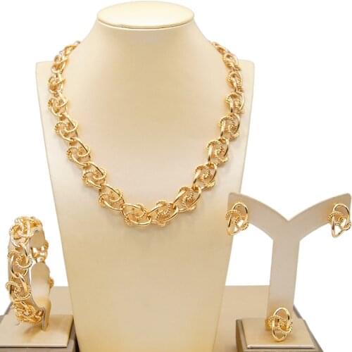 Yulaili Fashion Classic Style Dubai Gold Jewelry Sets Simple Round Shape Pendant Necklace Bracelet Earrings Ring For Women