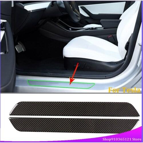 For Tesla Model 3 2017-2019 Carbon Fiber Car Front Door Sill Scuff Plate Cover Trim Accessories 2pcs