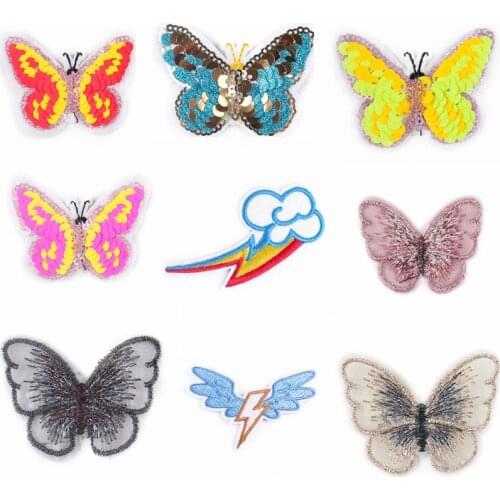 DIY New Fashion Sequins Butterfly Patch Applique Iron On Patches Cartoon Rainbow Sewing Patches For Clothing Dress Decor Badge