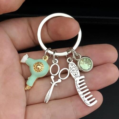 New Fashion Hairstyle Gift Charm Tassel Keychain Retro Jewelry Mini Hairdressing Scissors Hair Dryer Comb Keychain DIY Manual