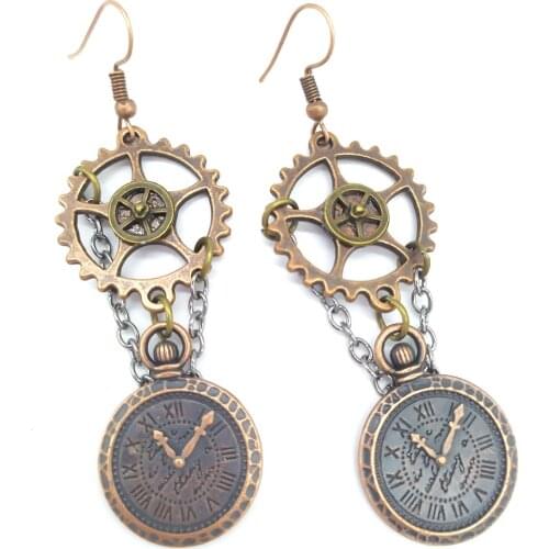 2020 New Arrival Vintage Style Axle Gears and Clock Charm Women`s Steampunk Earrings
