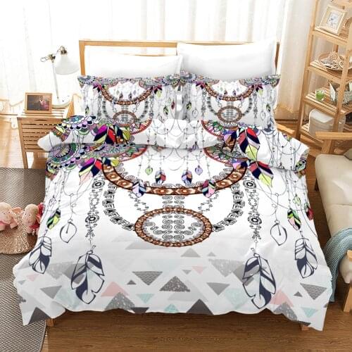 New Psychedelic Bohemian Dream Bedding Set King Queen Size White Soft Catcher Duvet Cover Sets with Pillowcase 2/3 PCS