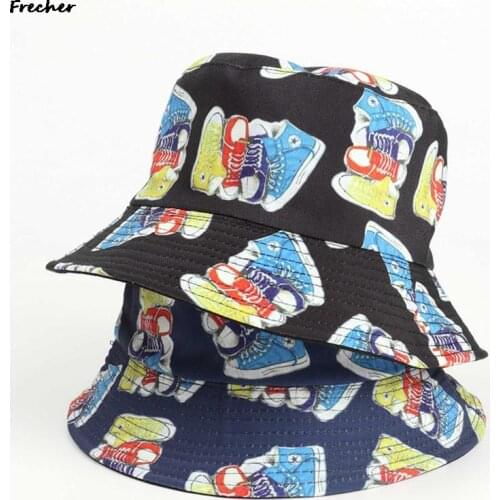 Summer Panama Bucket Hat Hip Hop Bucket Cap Women Men Fashion Reversible Bob chapeau Femme Canvas shoe printing Fisherman Hat