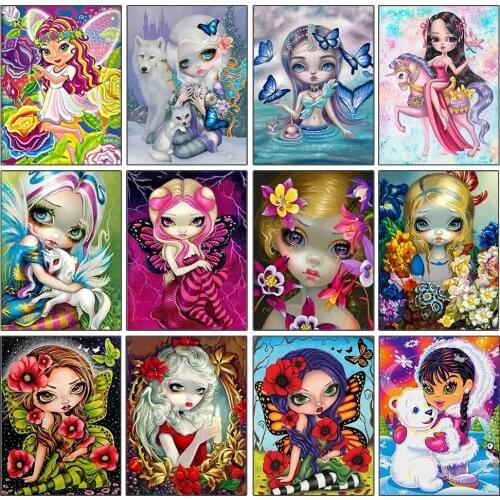 Full 5D DIY Diamond Painting Cross Stitch Kit Cartoon Girl Deer Princess Square Circle Embroidery Mosaic Decorative Painting