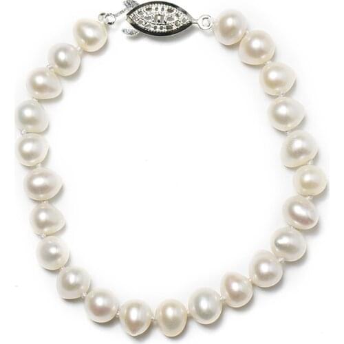 The Kind of Like a Drop of water Pure white long and Smooth 7-8 MM Freshwater Natural pearl Bracelet