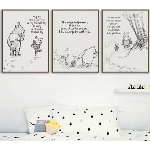 Winnie The Pooh Quotes Canvas Posters And Prints Classic Cartoon Movie Art Painting Black White Picture Kids Room Wall Art Decor