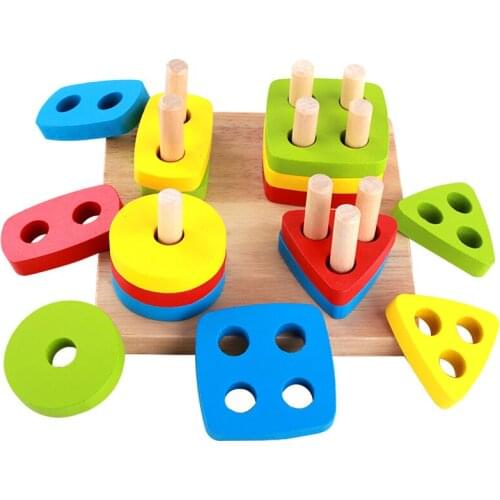 Bright Colors Geometry Matching Baby Toy Wooden Montessori Materials Puzzles for Toddlers Educational Stacking Toys For Children
