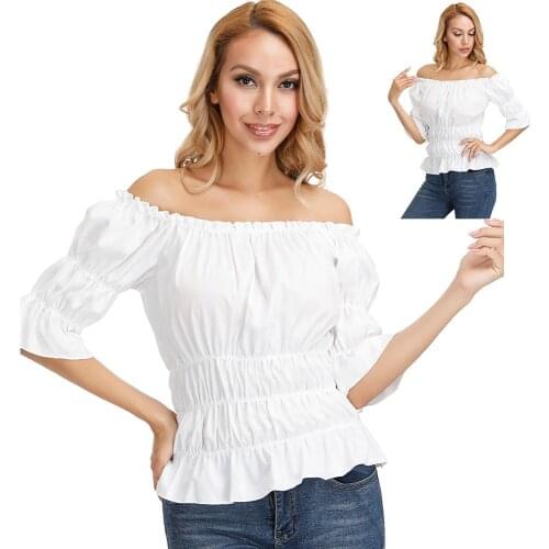 Gothic Blouse Women Off-shoulder Top Slim-fit Shirt Steampunk Girls Medieval Victorian Cosplay Shirt Fashion Pirate Costume