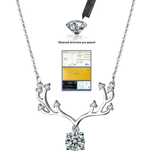 925 Silver Necklace Pendant Round Cut 1.0ct D Color White Moissanite Pass Diamond Test for Women Elegant Necklace