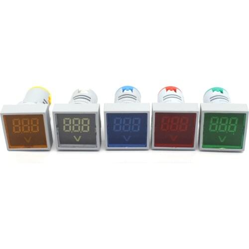 1pc 22MM AC 20-500V Voltmeter Square Panel LED Digital Voltage Meter Indicator Light Tester Red Blue Yellow Green White