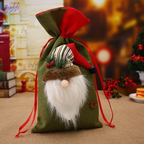 1pcs New Year Christmas Decorations for Home Santa Claus Snowman elk Gift Bags Small Burlap Tote Apple Bag Child Candy Bag