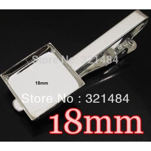 100piece Silver plated DIY Collar Clips Mens Tie Clip Blank 18mm Square bezel setting findings