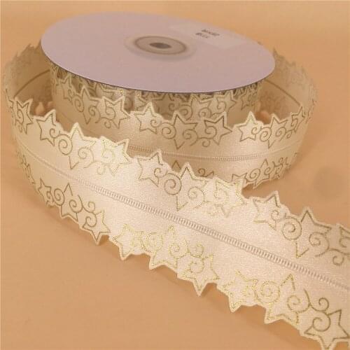 N1118 38mm X 25yards Ultrasonic Die-cut Star Style Edges Wired Cream Ribbon.Gift Bow,Wedding,Cake Wrap,Tree Decoration,Wreath