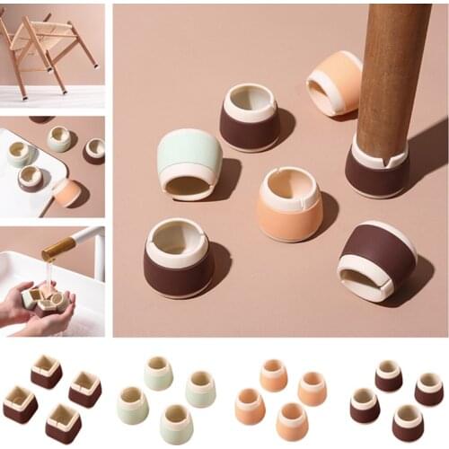4PCS/SET Silicone Non-slip Table Chair Leg Caps Square/Round Shape Furniture Floor Feet Cover Protector Pads