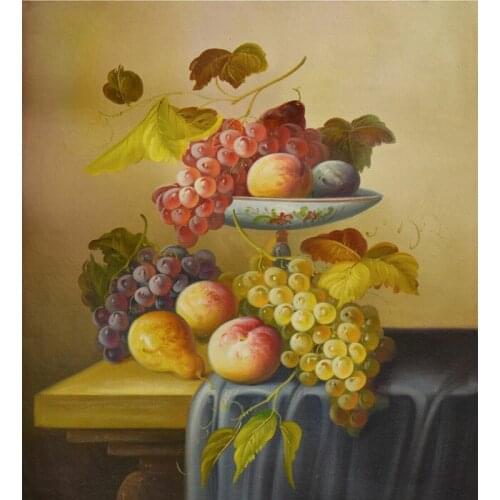 Free shipping still life comport oil painting grapes peaches fruit vertical canvas printings on canvas art decoration picture