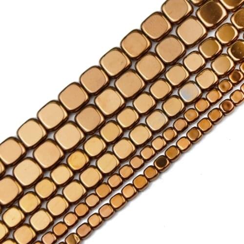 JHNBY Copper Flat Square Hematite Natural Stone 4/6/8mm Spacers Handmade Loose Beads For Jewelry Making Diy Bracelet Accessories