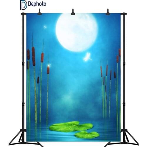 DePhoto Dreamlike River Lotus Leaf Moon Baby Photographic Backdrops Customized Photography Background For Photo Studio