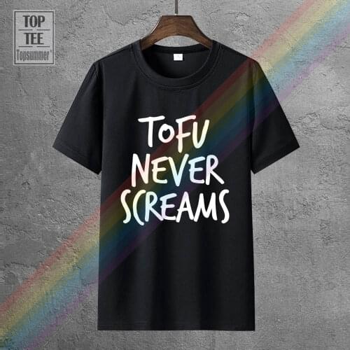 MenS Tee Tofu Never Screams T Shirt Tee Mens Kids Animal Rights Vegetarian Vegan Print Shirts Men Fashion Style
