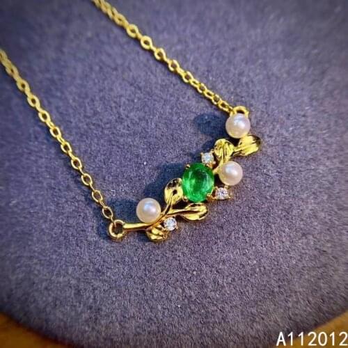 KJJEAXCMY fine jewelry natural Emerald 925 sterling silver fashion girl new pendant necklace chain support test hot selling