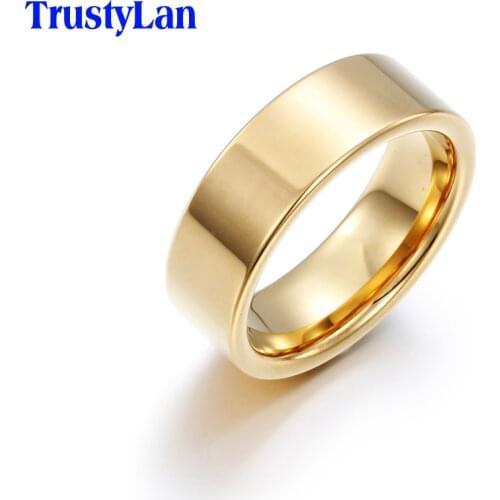 TrustyLan Fashion Luxury Jewelry Gifts For Men Never Fade Gold Color Tungsten Ring Cool Golden Mens Rings Full Big Size 6--13