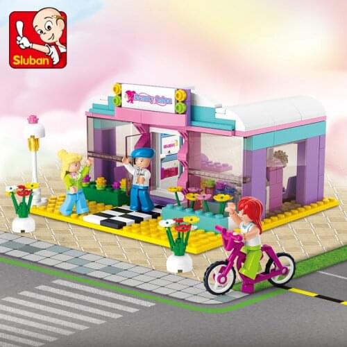 Happy SLuban Pink Dream-Hairdressing Image Shop Childrens Assembled Building Block Barber Minifigures Toy Cute Gift For Kids