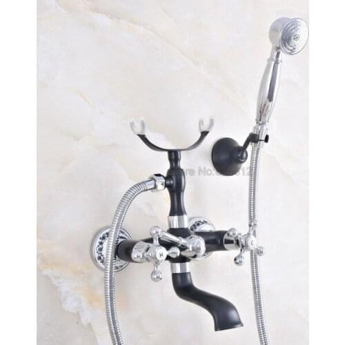 Black & Chrome Brass bathroom bathtub mixer tap faucet with telephone hand shower set Bath & Shower Faucets tna018