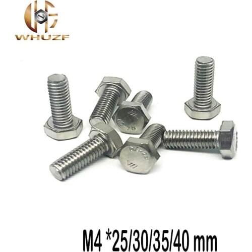 M4 *25/30/35/40 mm DIN933 External Hex Hexagon Head Screw Full Threaded 304 Stainless Steel Bolt Machine Screws