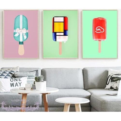 Cartoon Colorful Canvas Painting Cute Fashion Brand Ice Cream Dessert Posters and Prints Modular Picture for Baby Nursery Decor