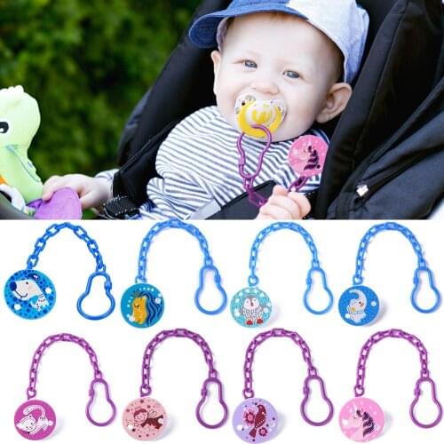 Cartoon Animal Printed Baby Pacifiers Chain Infant Nipple Clips Kids Pacifier Safety Clamp Hanging Leashes Soother Teether Chain