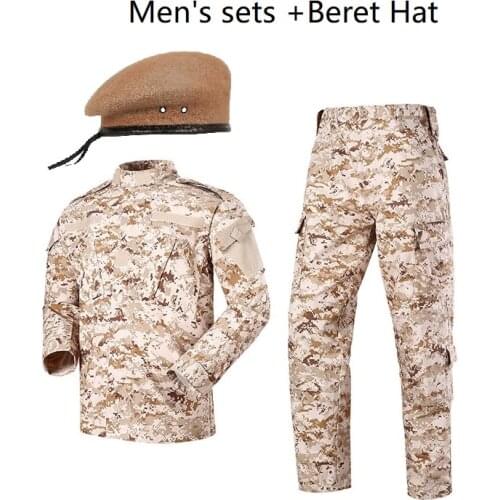 Mens Sets Derset Digital Camouflage Army Uniform ACU Ribstop Military Uiforms With Beret Hat