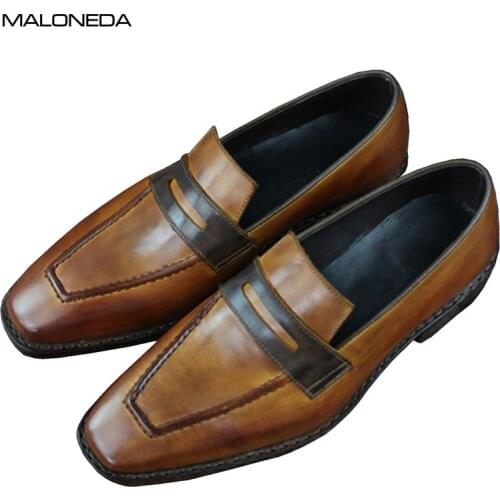 MALONEDA Custom Mens Dress Shoes Genuine Cow Leather Handmade Slip On Shoes With Goodyear Welted Black Color