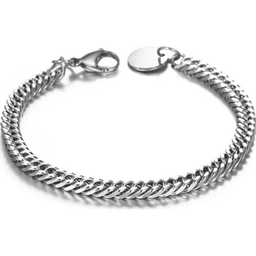 NANDESI Jewelry High Polished Silver Color Curb Bracelet for Men Women Stainless Steel Fashion Chain Bangle