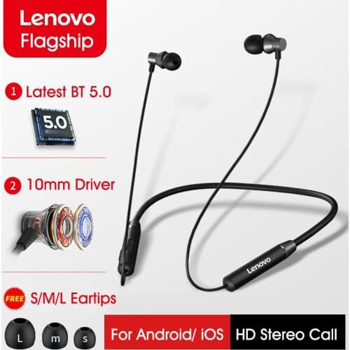 Lenovo Earphone Bluetooth5.0 Wireless Headset Magnetic Neckband Earphones IPX5 Waterproof Sport Earbud with Noise Cancelling Mic