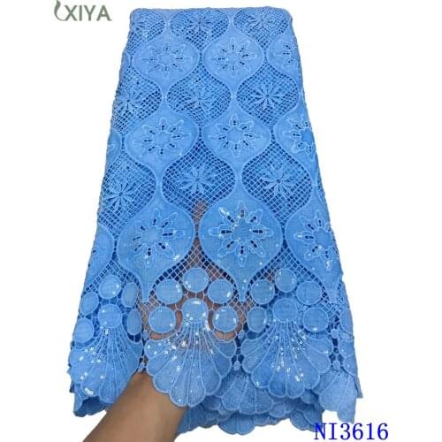 Sky Blue African Milk Silk Lace Fabric French Lace Fabric with Sequins Guipure Cord Lace Fabric for Bridal Materials NI3616