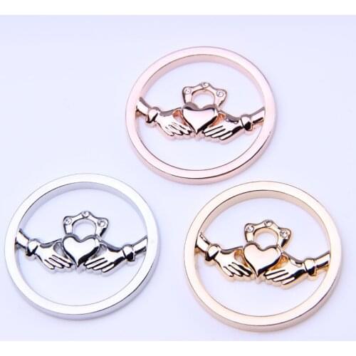 New 33mm my coins pendant Necklacet love Crystal Design Rhinestone Fit 35mm Disc hand heart hold