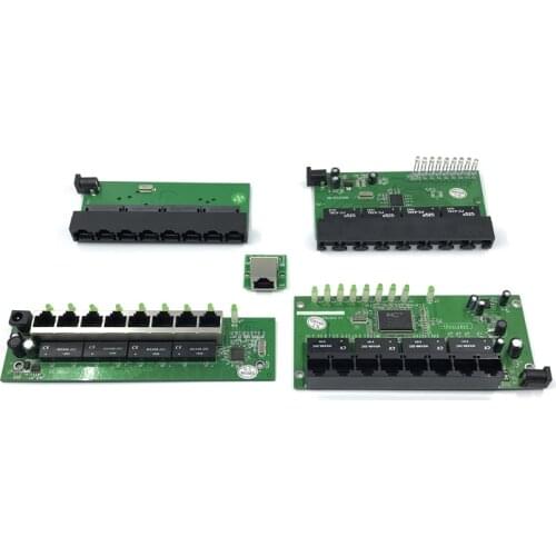 OEM factory direct mini fast 10 / 100mbps 8-port Ethernet network lan hub switch board two-layer pcb 2 rj45 1 * 8pin head port